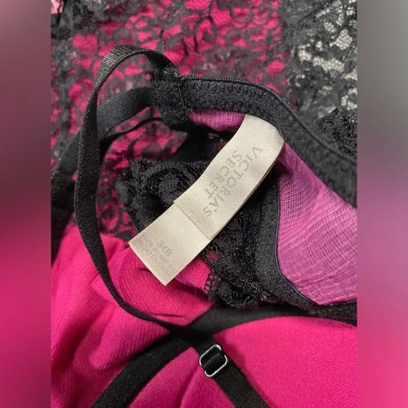 Women’s Victoria’s Secret 34B black pink lace mini babydoll - Picture 2 of 7